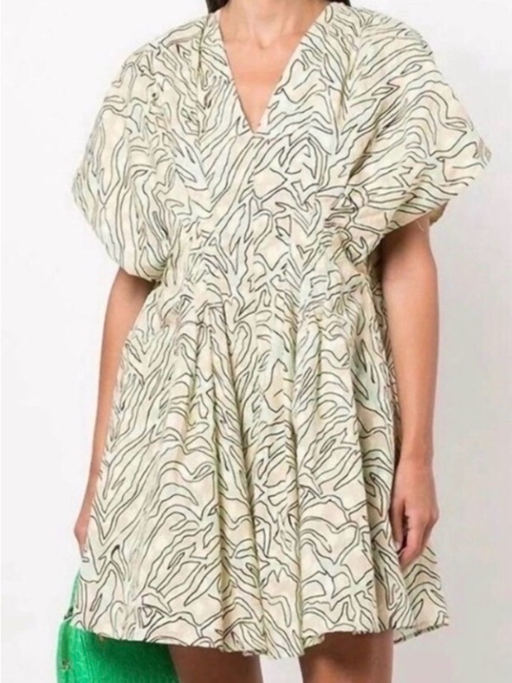 Stine Goya Cream Mini Dress with Green and Black Abstract Print